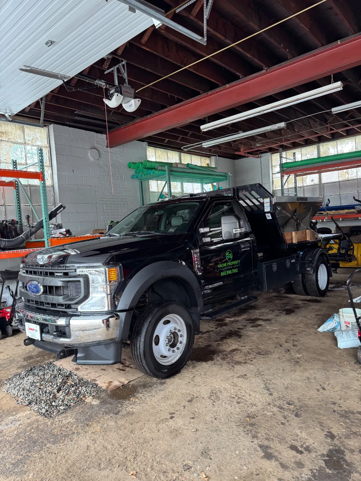 Clean black commercial truck after winter hot washing