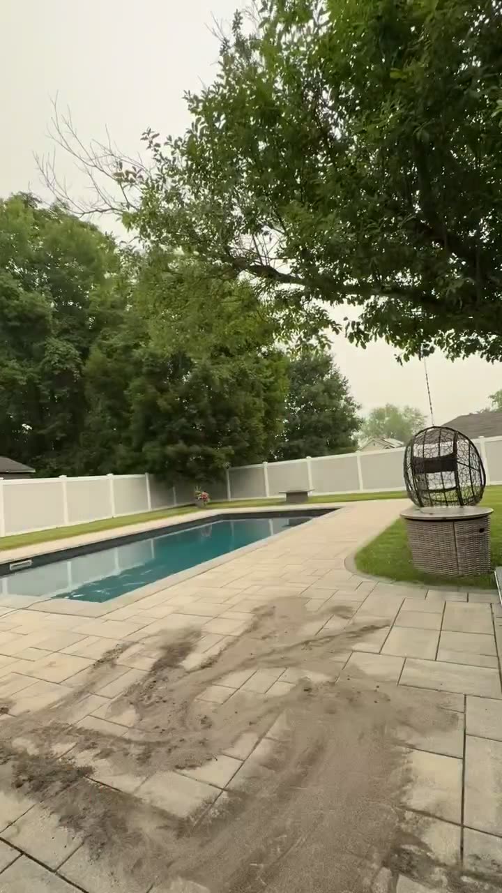 Surface cleaning a pool patio until the pavers show their original color